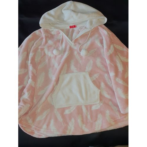 Poncho Rose En Polaire À Capuche