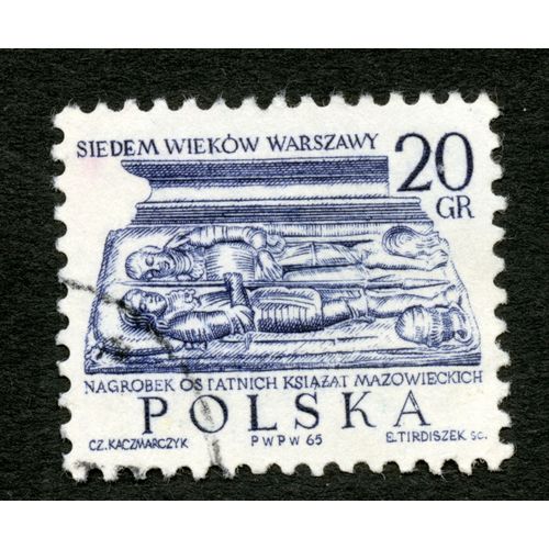 Timbre Oblitéré Polska, Siedem Wiekow Warszawy, Nagrobek Ostatnich Ksiazat Mazowieckich, 1965, Kaczmarczyk, Tirdiszek, 20 Gr