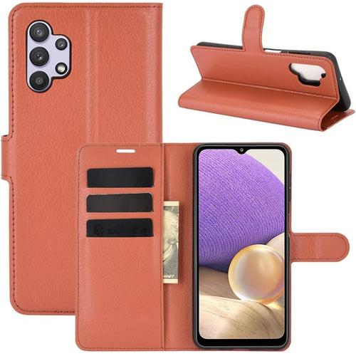 Coque Pour Samsung Galaxy A32 5g,Etui Housse À Rabat En Cuir Flip Case Antichoc Portefeuille Slots De Cartes,Housse Protection Avec Fermoire Magnétique Cover Brown