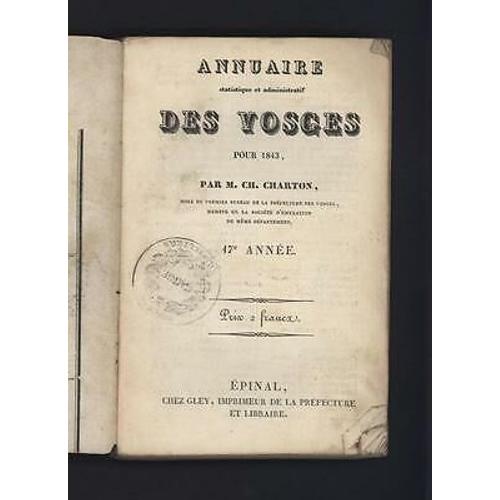 Annuaire Statistique Et Administratif Des Vosges Pour 1843