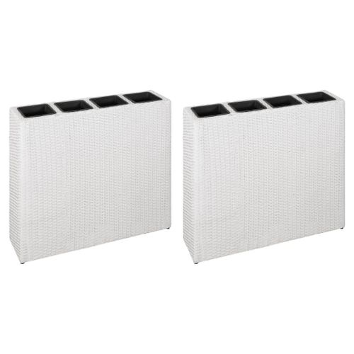 Vidaxl Lits Surélevés De Jardin Et 4 Pots 2 Pcs Résine Tressée Blanc