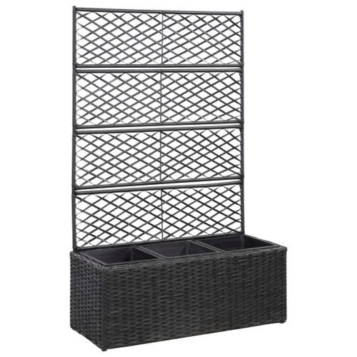 Vidaxl Lit Surélevé En Treillis 3 Pots 83x30x130cm Résine Tressée Noir