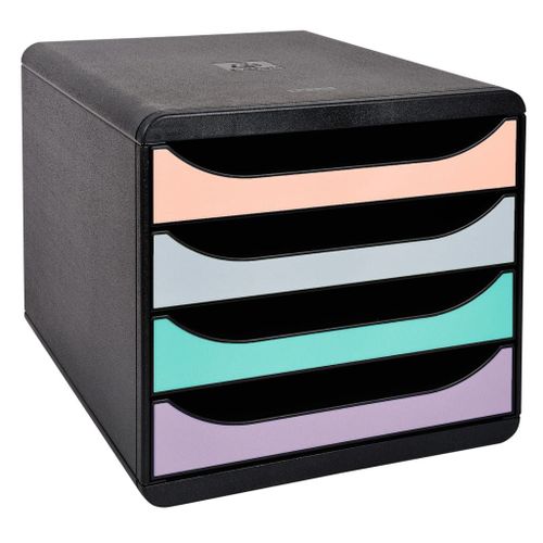 Exacompta Bigbox - Module De Classement 4 Tiroirs - Noir/Pastel Glossy