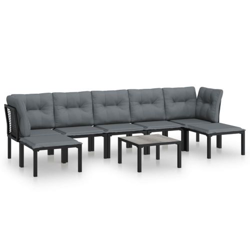 Vidaxl Salon De Jardin 8 Pcs Noir Et Gris Résine Tressée