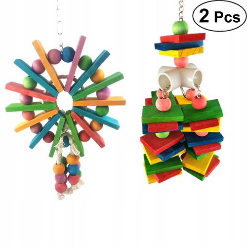 2pcs Coloré Noeuds Bloc Oiseau Jouets Perroquet