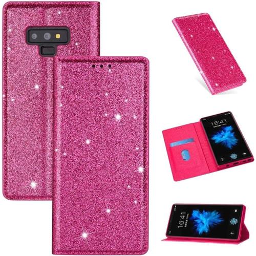 Étui De Protection Ultrafin À Rabat Horizontal En Cuir Pour Samsung Galaxy Note 9 Avec Support Et Emplacements Pour Cartes Rose Rouge