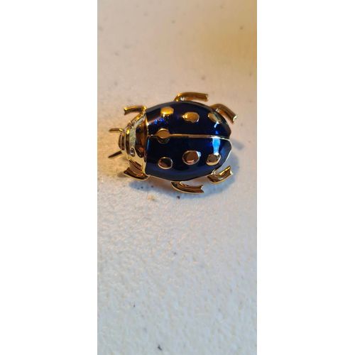Broche Vintage Coccinelle Dorée Et Bleue