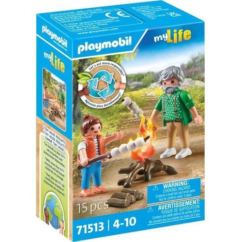 Playmobil My Life 71513 - Grand-Père Avec Petite Fille Et Feu De Camp