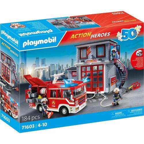 Playmobil Action Heroes 71603 - Poste De Pompiers Avec Camion D'intervention (Spécial 50 Ans)