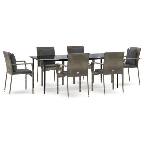 Vidaxl Mobilier À Dîner De Jardin Et Coussins 7 Pcs Noir Et Gris Rotin