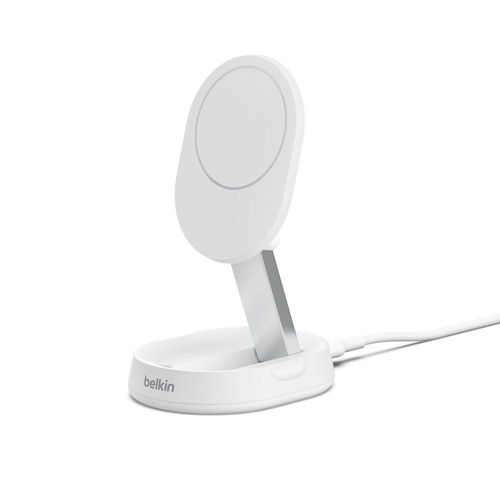 Chargeur Induction 15w Compatible Magsafe Qi2 Stand Retractable Blanc Belkin