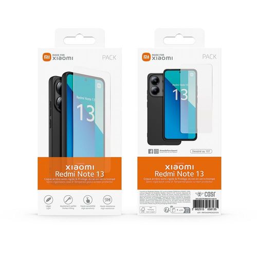 Pack Coque Arrière Semi Rigide Made For Xiaomi Pour Xiaomi Redmi Note 13 4g Noir + Protège Écran En Verre Trempé