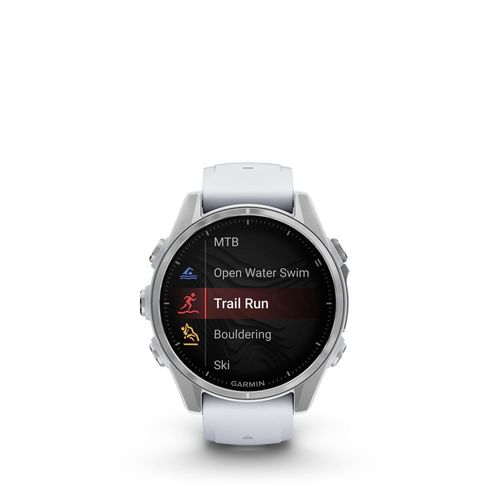Montre Connectée Garmin Fenix8 Amoled 43mm Acier Silver Avec Bracelet Blanc