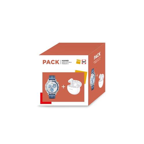 Pack Montre Connectée Huawei Watch Gt 5 - Boîtier 46 Mm Acier Inoxydable Avec Bracelet En Nylon Bleu + Freebuds 5i Blanc