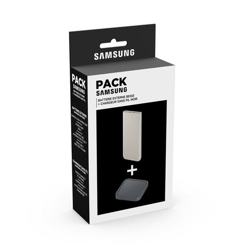 Pack Batterie Externe Samsung 10000 Mah Beige + Chargeur Sans Fil Rapide Noir