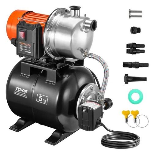Groupe de Surpression-VEVOR-1176 W-Pompe de Puits Peu Profonde avec Réservoir sous Pression 19 L, 5600 L/h-pour Pelouse, Jardin
