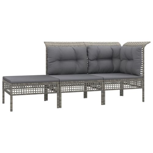 Vidaxl Salon De Jardin 3 Pcs Avec Coussins Gris Résine Tressée