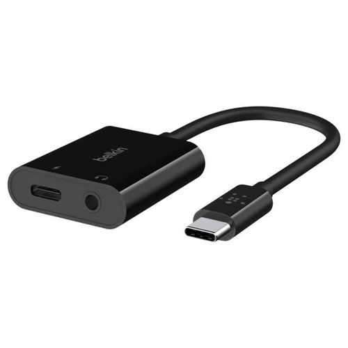 Belkin RockStar - USB-C vers jack de casque / adaptateur de charge - 24 pin USB-C mâle pour jack mini, 24 pin USB-C femelle - 19.6 cm - USB Power Delivery (60W)