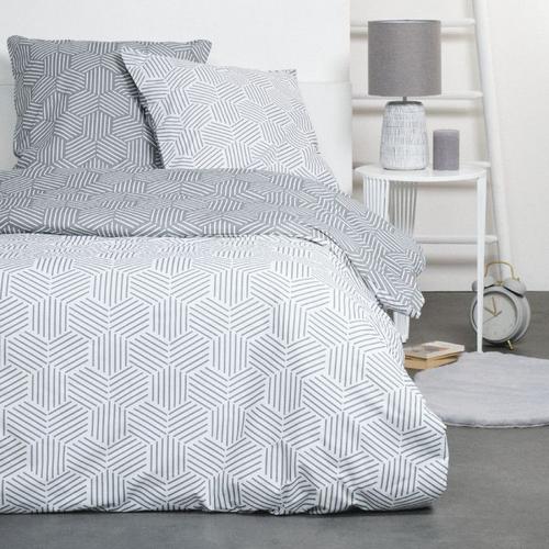 Parure De Lit Double "Sunshine" En Coton Imprimé Nid D'abeille Graphique - Gris Et Blanc - 220 X 240 Cm