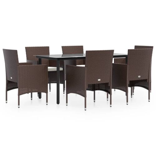 Vidaxl Mobilier De Salle À Manger De Jardin Coussins 7 Pcs Marron/Noir