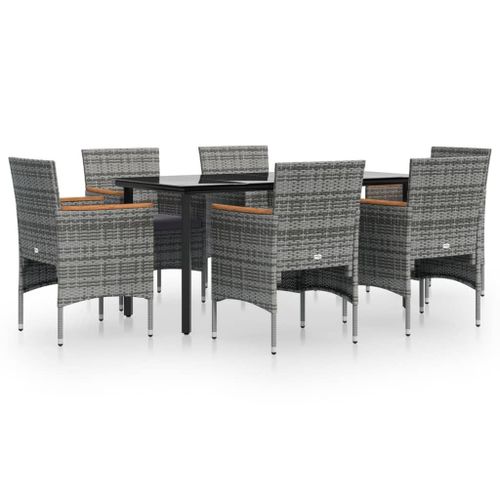 Vidaxl Mobilier De Salle À Manger De Jardin Coussins 7pcs Gris Et Noir