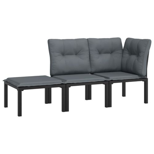 Vidaxl Salon De Jardin 3 Pcs Noir Et Gris Résine Tressée