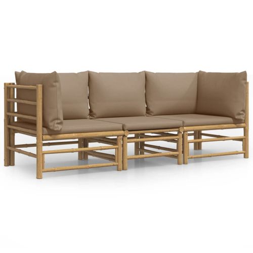 Salon De Jardin 3 Pcs Avec Coussins Taupe Bambou