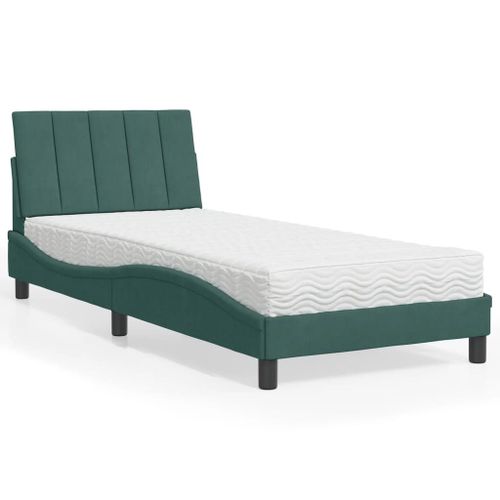 Vidaxl Lit Avec Matelas Vert Foncé 90x190 Cm Velours