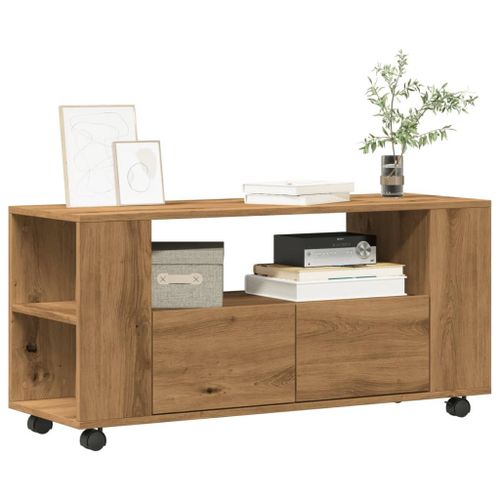 Vidaxl Meuble Tv Avec Roulettes Chêne Artisanal Bois D'ingénierie