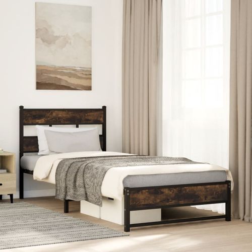 Vidaxl Cadre De Lit En Métal Sans Matelas Chêne Fumé 100x190 Cm