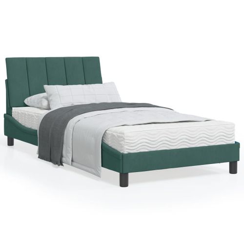 Vidaxl Lit Avec Matelas Vert Foncé 100x200 Cm Velours