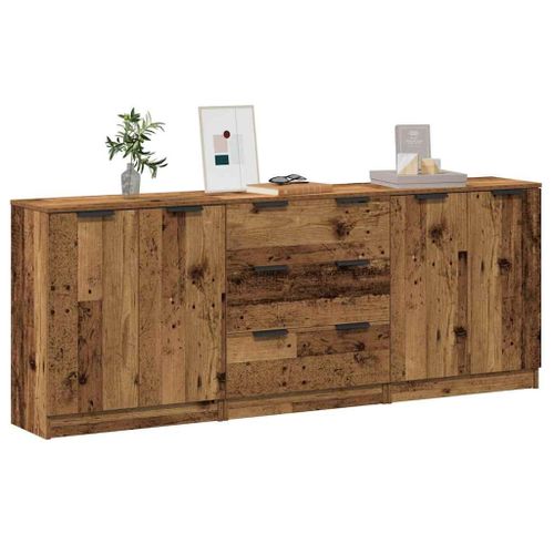 Vidaxl Buffets 3 Pcs Vieux Bois 60x30x70 Cm Bois D'ingénierie