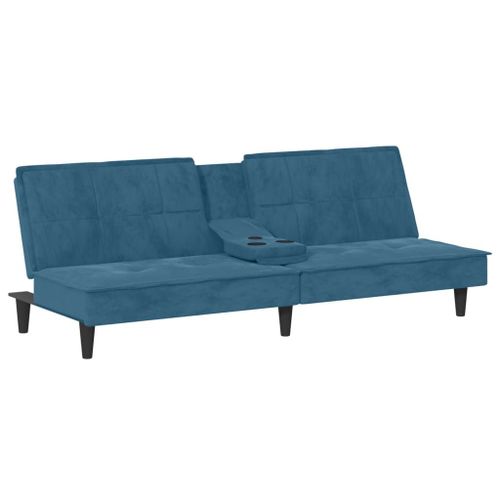 Vidaxl Canapé-Lit Avec Porte-Gobelets Bleu Velours