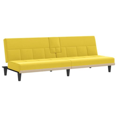Vidaxl Canapé-Lit Avec Porte-Gobelets Jaune Clair Tissu