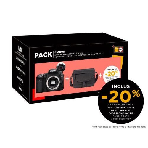 Pack Fnac Appareil photo reflex Canon EOS 90D Boitier + Sacoche + Coupon -20% sur les optiques inclus