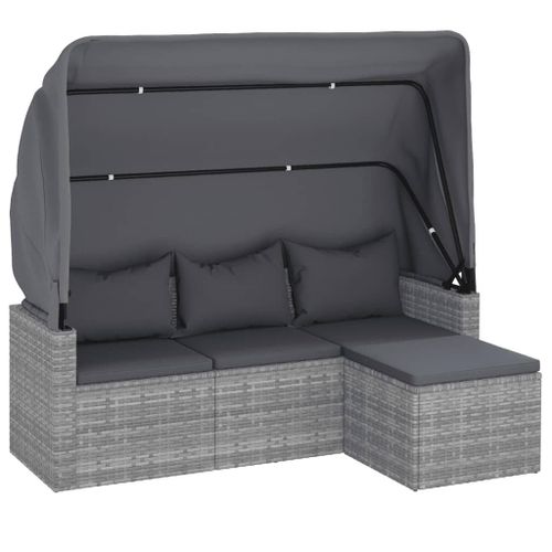 Canapé De Jardin 3 Places Avec Toit Et Repose-Pieds Gris