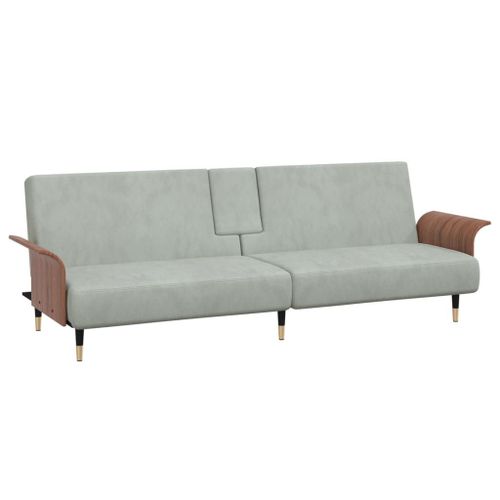 Vidaxl Canapé-Lit Avec Porte-Gobelets Gris Clair Velours