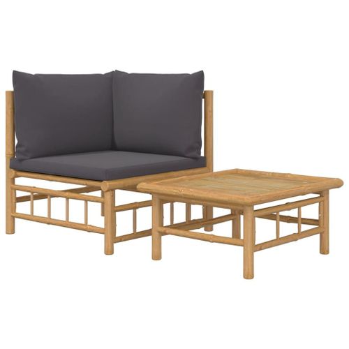 Salon De Jardin 2 Pcs Avec Coussins Gris Foncé Bambou