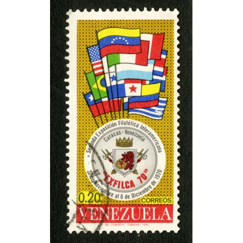 Timbre Oblitéré Venezuela, Segunda Exposicion Filatélica Interamericana, Caracas-Venezuela, 27 De Noviembre Al 6 De Diciembre De 1970, Exfilca 70, 0.20 Correos,