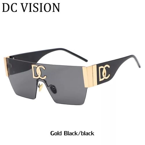 Lunettes De Soleil Carrées Sans Monture Pour Femmes Et Hommes",Lunettes Rétro Respirantes,Marque De Luxe,Créateur De Mode,1 Pièce,"Uv 400 - Type C2 Gold Black-With The Box
