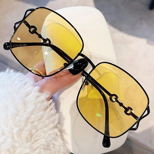 Lunettes De Soleil À Jambe Creuse Pour Femmes",Marque De Luxe,En Alliage,Vintage,Dégradé Léopard,Or Clair,"2022 - Type Black Yellow-No Case
