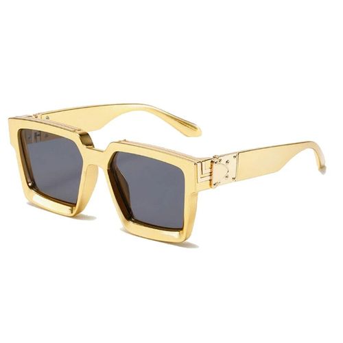 Lunettes De Soleil Carrées À Grand Cadre Pour Hommes Et Femmes",Miroir Rose Vintage,Lunettes De Soleil Classiques,Marque De Luxe,"Nuances Respirantes Populaires - Type Gold Black