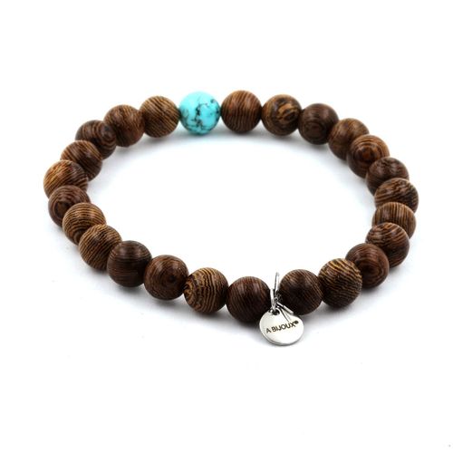 Bracelet Perles Bois + Turquoise 8 Mm. Fabriqué En France.