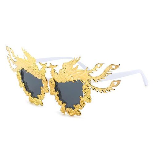 Lunettes De Soleil Pour Femmes",À La Mode,Avec Dragon Et Phénix,Punk,Couleur Or,"O992 - Type White-Black