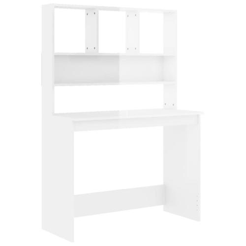 Vidaxl Bureau Et Étagères Blanc Brillant 102x45x148 Cm Bois Ingénierie