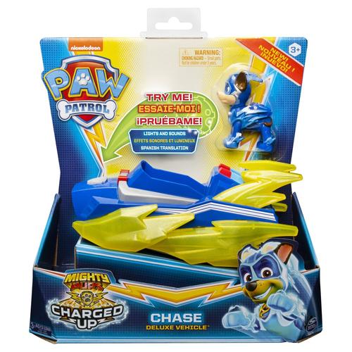 La Pat' Patrouille Vehicule + Figurine Chase Mighty Pups Charged Up Paw Patrol (Solid)