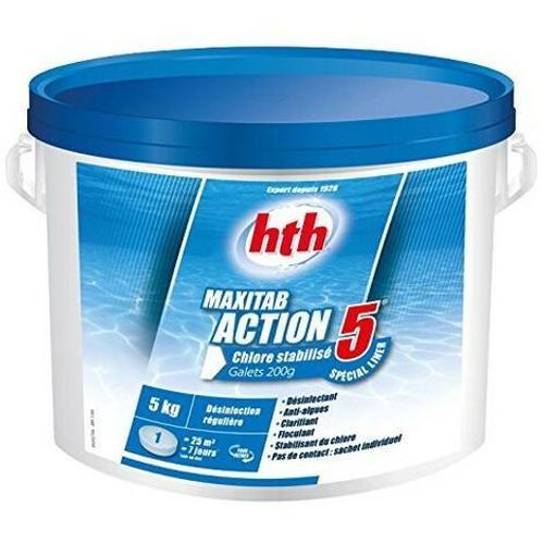 Chlore multiaction - HTH Maxitab - 5 Action Spécial liner galets 200 g. - 5 kg