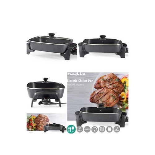 Poêle À Frire Électrique 2200w 40 Cm Mijoteuse Anti Adhésive Structure Aluminium Épais Poignées Et Boutons Isolés Mijoteur Électriqu