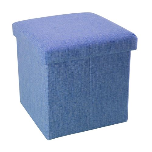 Intirilife Pouf Pliable 30x30x30 Cm En Bleu Mer - Boîte De Rangement Décorative En Tissu Aspect Lin Pour Gagner De L'espace - Tabouret Coffre Siège