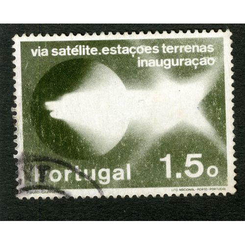 Timbre Oblitéré Portugal, Via Satélite, Estaçoes Terrenas Inauguraçao, 1.50